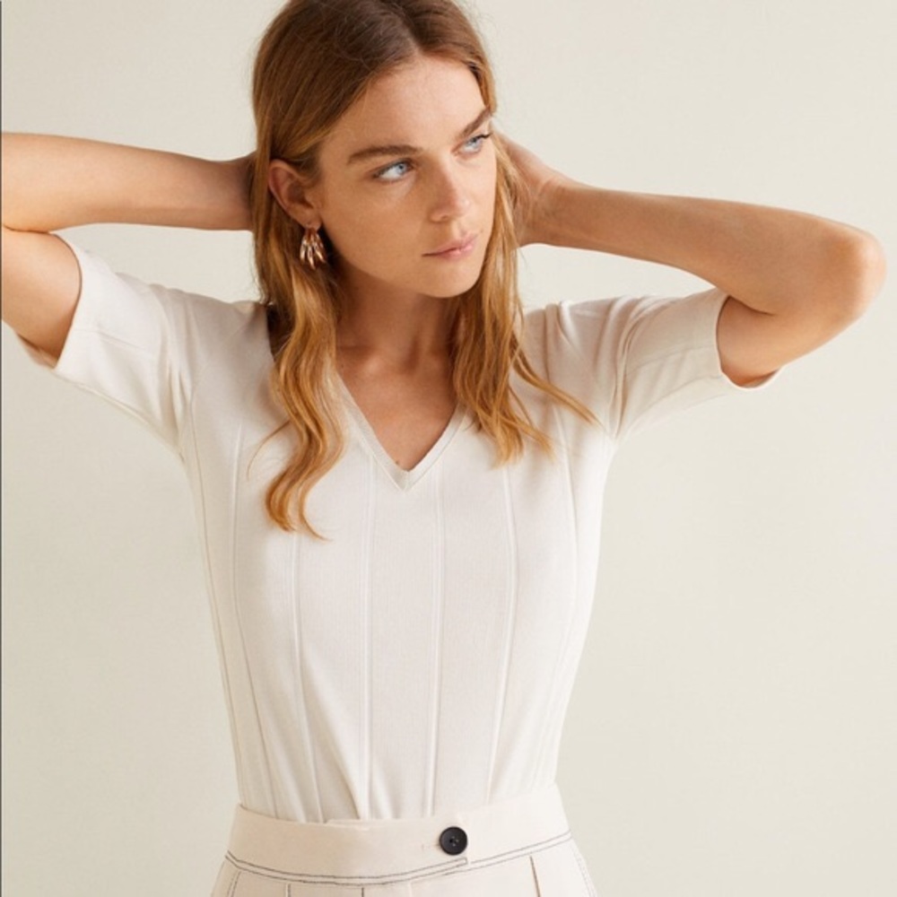 Mango Ribbed V Neck